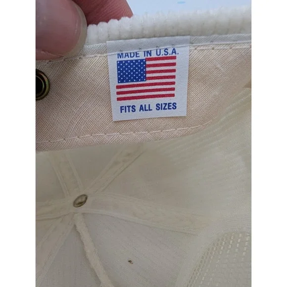 Vtg Cream Corduroy Golf Cap Hat Rope Brim USA Made Crossed Clubs Buckle Strap - Picture 6 of 7